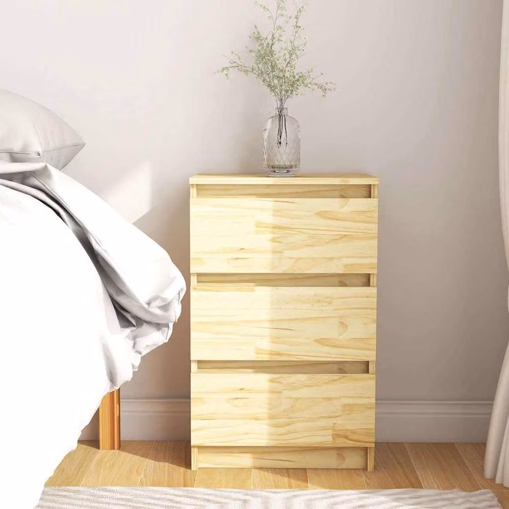 Berkfield Home Solid Pine Wood Bedside Cabinet in Brown, W/D/H: 40 x 29.5 x 64 cm