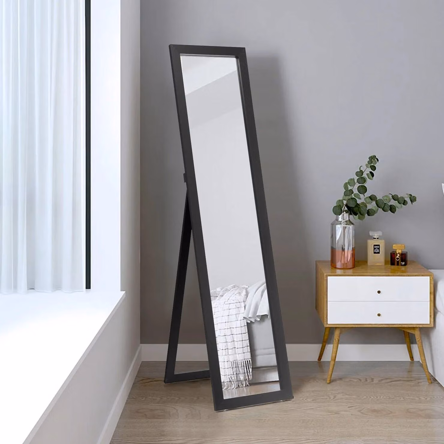 Gymax 2 in 1 Full Length Body Mirror, Freestanding or Wall Mounted, Black – 5