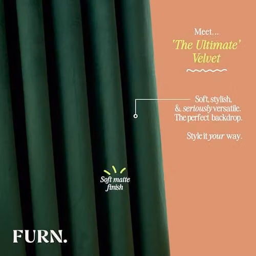 Furn Ultimate Velvet Blackout Pencil Pleat Curtain Pair in Green, W: 168 cm, H: 137 cm – 4