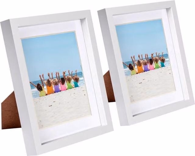 Nicola Spring White 3D Box Photo Frames, Pack of 2, W/D/H: 25.4 x 25.4 x 20.32 cm (Fits 5x7 inch photos)