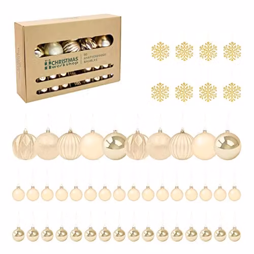 The Christmas Workshop Set of 50 Shatterproof Textured Gold Baubles for Christmas Tree Decoration
