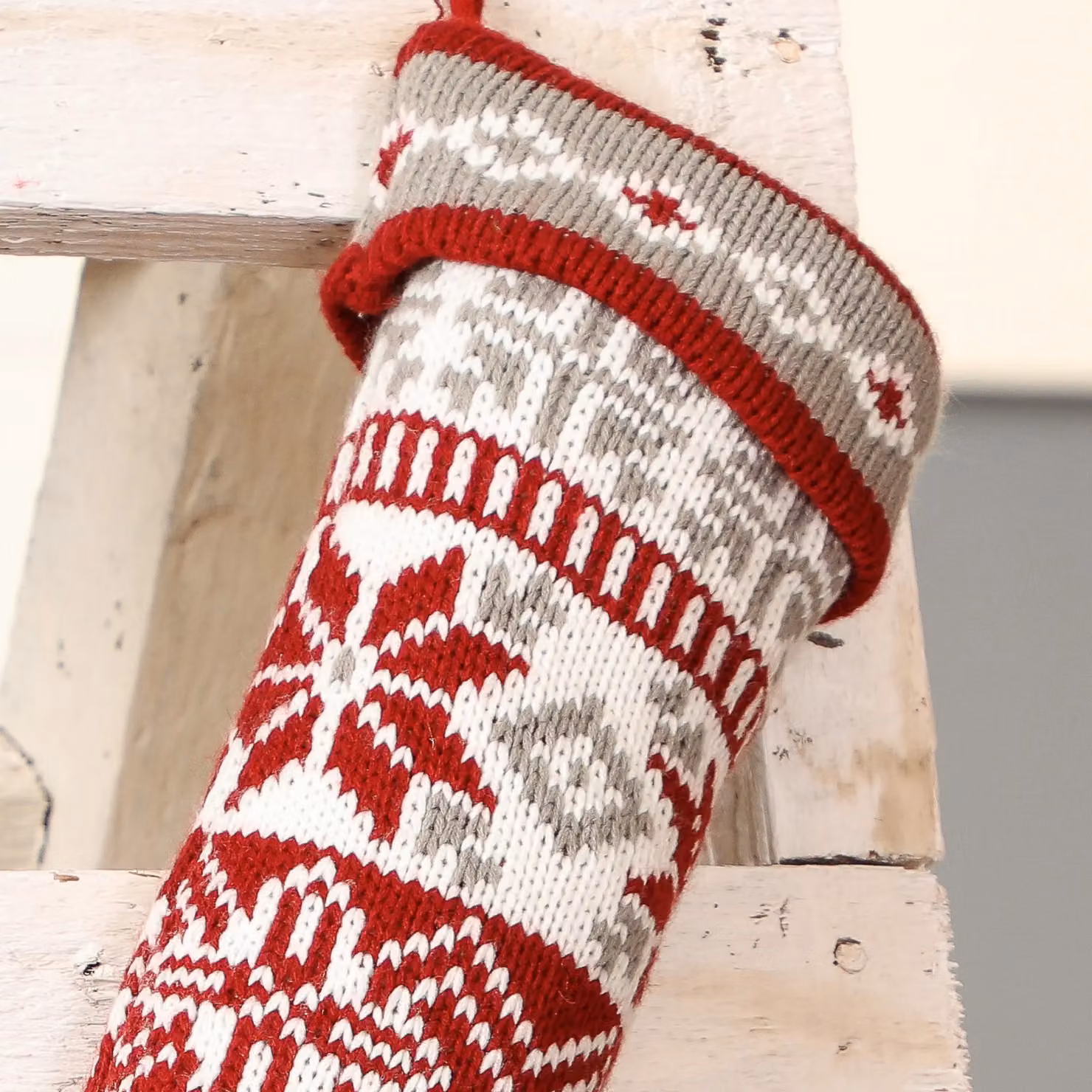 Dibor Set of 2 Red Fair Isle Nostalgia Knit Christmas Stockings – 3