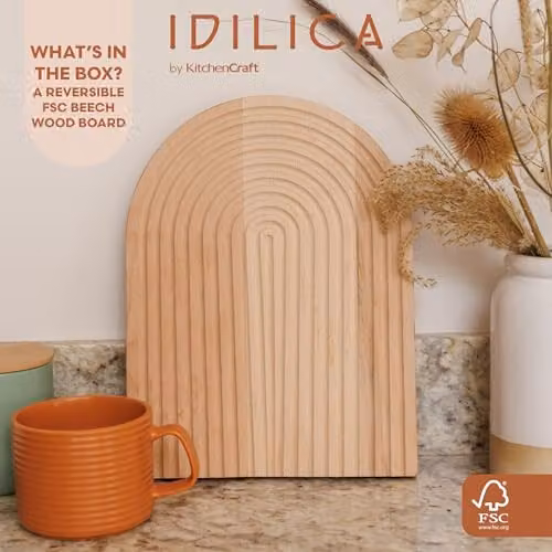 KitchenCraft Idilica Beechwood Reversible Geometric Chopping and Presentation Board, Brown, W: 32 cm, D: 23 cm – 2