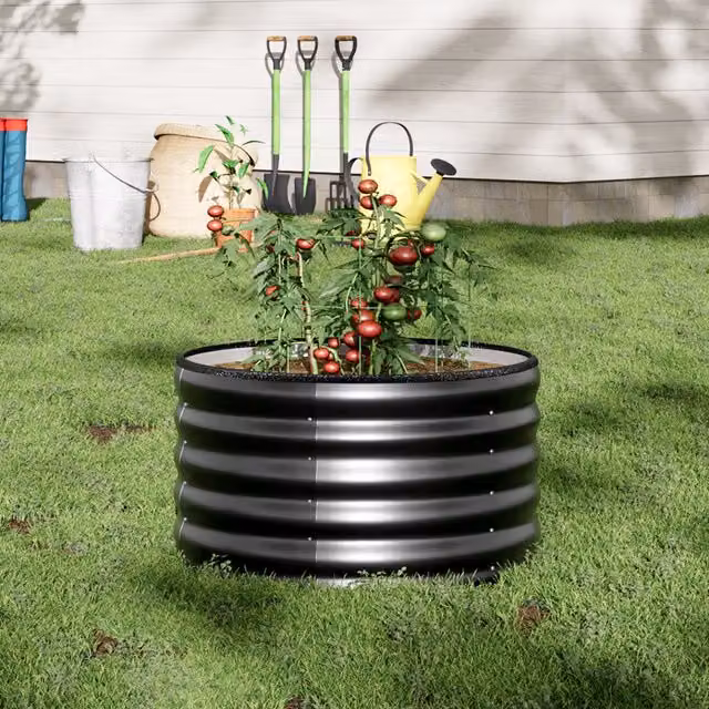 Breeins Anthracite Round Galvanised Steel Raised Garden Bed