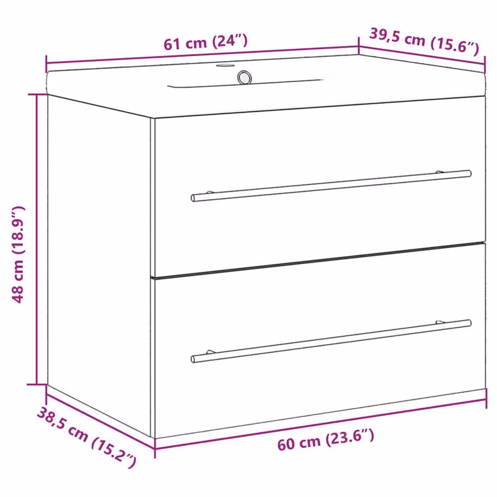 Berkfield Home 2 Piece Modern Bathroom Vanity Unit Set in Grey and White, W/D/H: 60.0 x 38.5 x 48.0 cm – 4