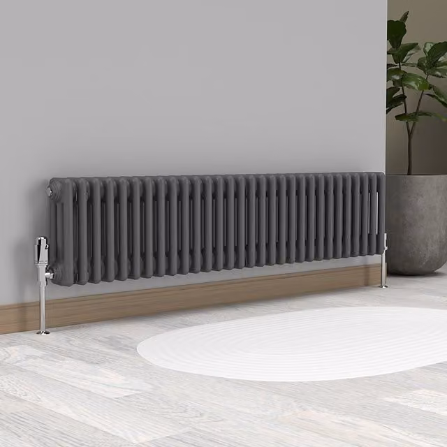 Lux Heat Horizontal 3 Column Steel Radiator in Anthracite Grey, H 30 cm x W 137 cm x D 3 cm