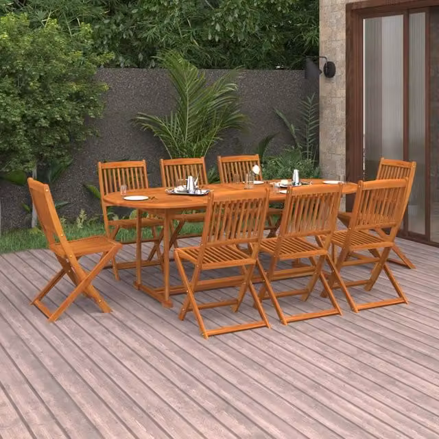 Berkfield Home 9 Piece Rustic Garden Dining Set in Brown Oiled Solid Acacia Wood