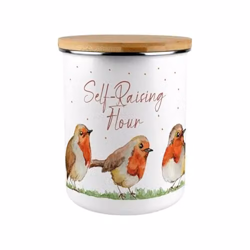 Purely Home Floral Enamel Canister with Bamboo Lid, Brown and White – 1