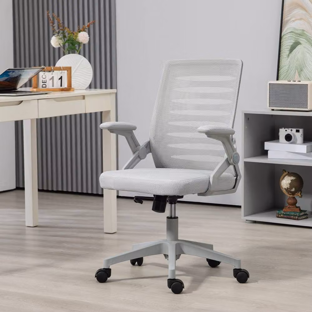 STILVORA Grey Mesh Task Chair with Flip-up Armrests and Swivel Function – 2