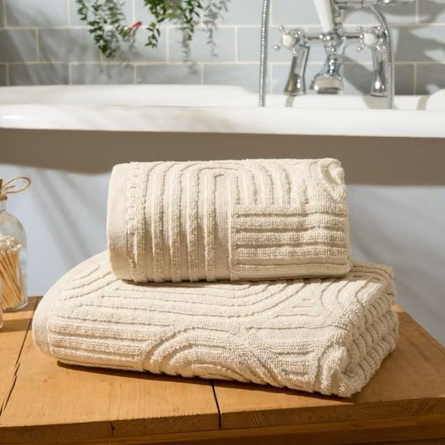 OHS Arch Jacquard Cotton Bath Hand Towel in Beige