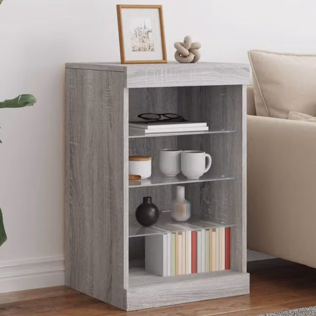 Berkfield Home Modern Grey Sonoma Sideboard with Integrated LED Lighting W: 41 cm, D: 37 cm, H: 67 cm