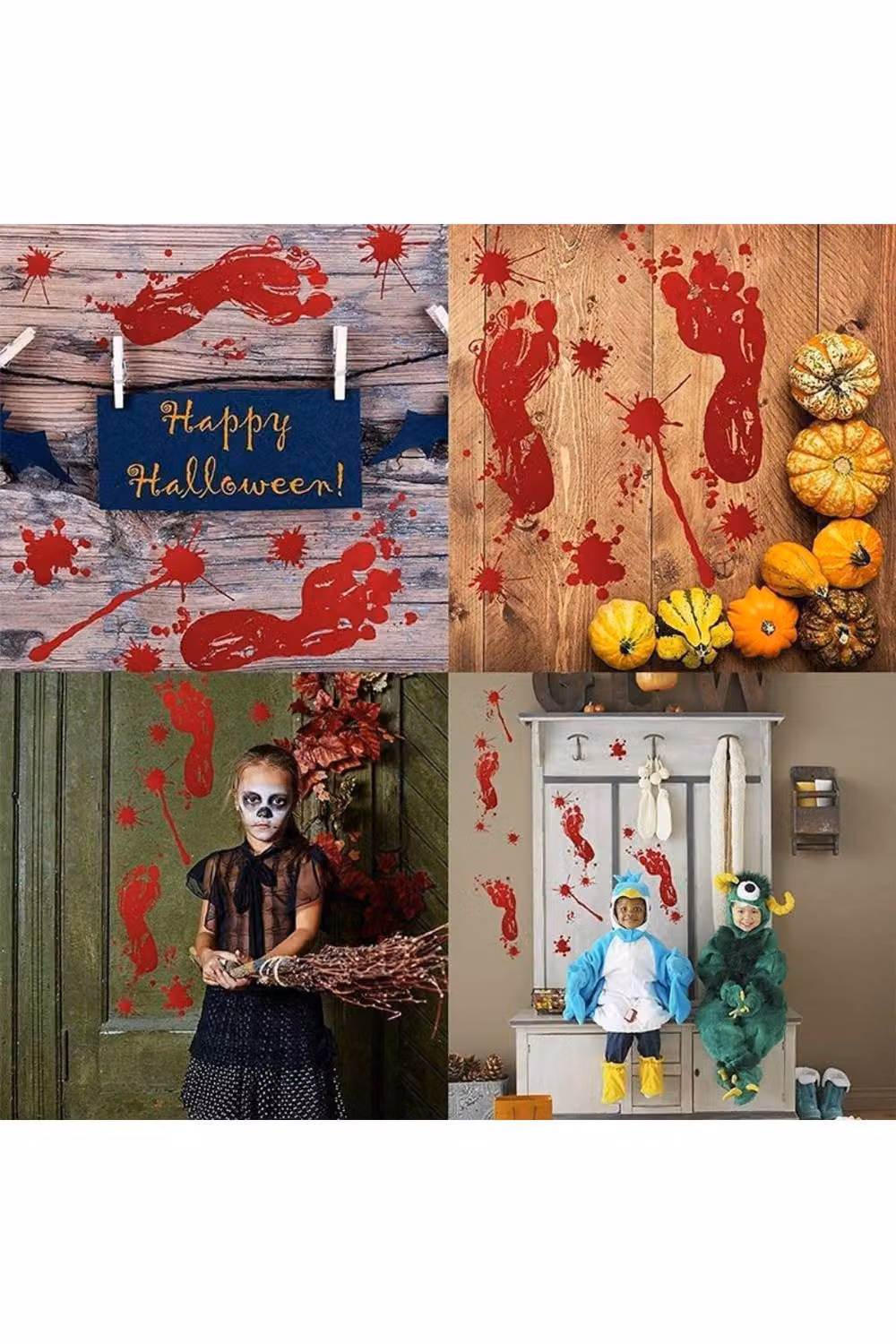 KDMD Halloween Bloody Handprint Window Stickers, 12 Sheets of Red PVC Adhesive Decals – 2