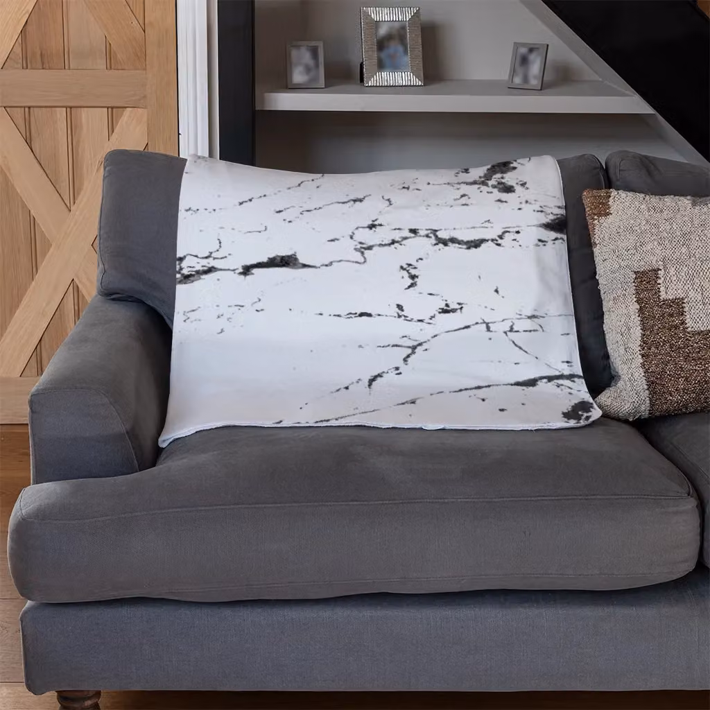 Benjamin Tate Design Thin Black Marble Fleece Blanket in Black and White, W/D/H: 120 x 150 cm – 2