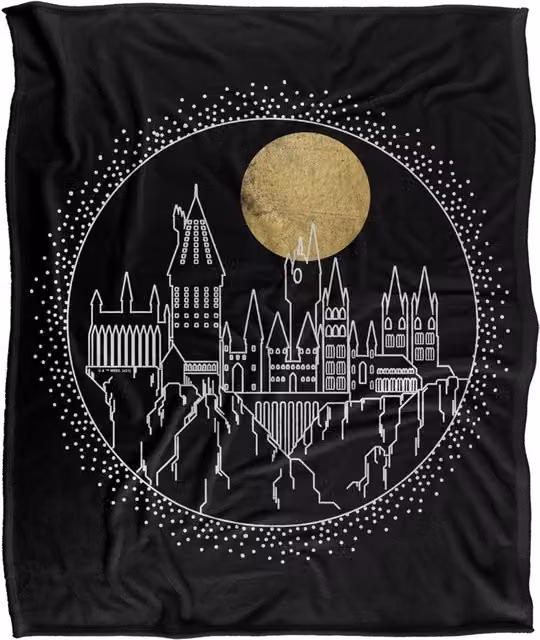 LOGOVISION Harry Potter Hogwarts Full Moon Line Art Super Soft Fleece Throw Blanket, Multicolour and White, W: 152 cm, D: 127 cm – 6