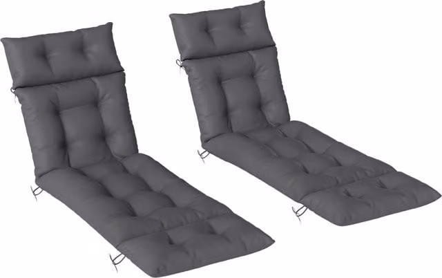 Outsunny Set of 2 Rectangular Sun Lounger Cushions in Grey, W: 190 cm, D: 56 cm
