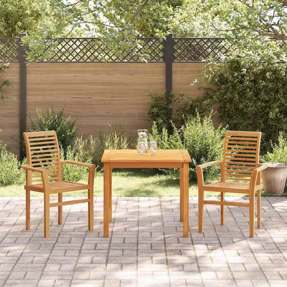 Berkfield Home Set of 2 Stacking Garden Chairs in Brown Solid Teak Wood – 2