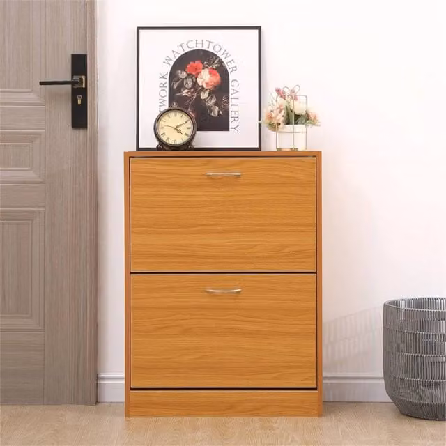 EONLION Modern 2 Drawer Brown Shoe Cabinet Storage Cupboard with Tilting Compartments