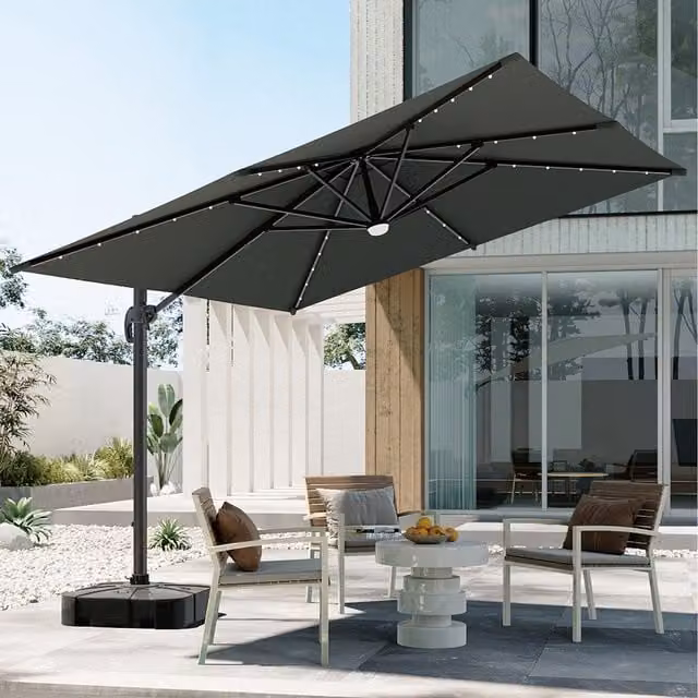 Komore Black Square Cantilever Parasol with Solar-Powered Lights and Aluminium Frame