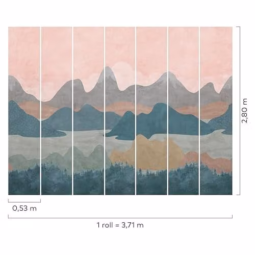 Grandeco Mountains Landscape 7 Lane Textured Wallpaper Mural, Green and Multicolour, W: 280 cm, H: 371 cm – 2