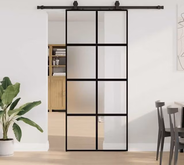 Berkfield Home Modern Sliding Glass Door with Hardware Set, Black, W: 90 cm, H: 205 cm