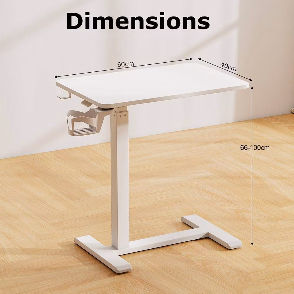 Costway Height Adjustable Mobile Standing Desk and Overbed Bedside Table in White – 2