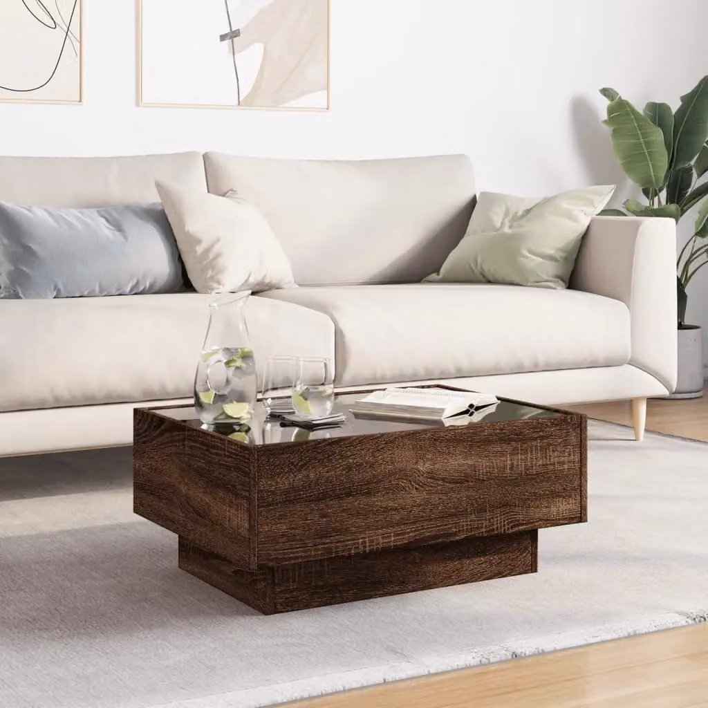 Berkfield Home LED Coffee Table in Brown Oak, W/D/H: 70 x 50 x 30 cm – 3
