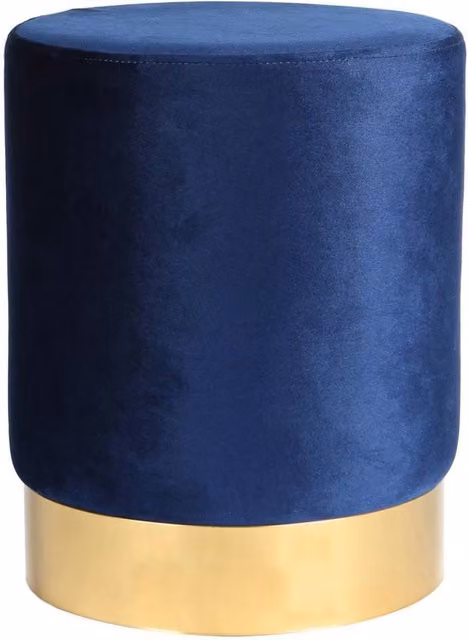 Kelvenix Set of 2 Blue Round Velvet Pouffe Ottomans for Bedroom or Dressing Table, Diameter: 29 cm, Height: 36 cm – 1