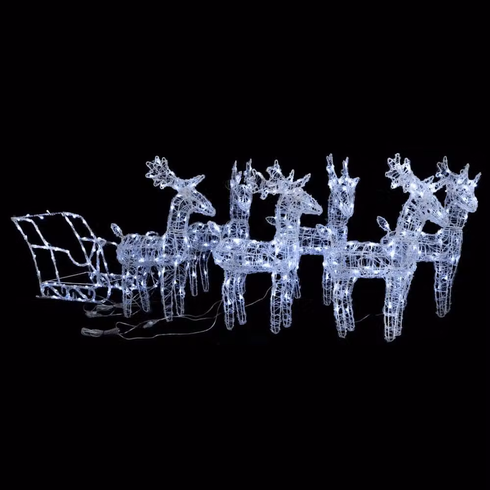 Berkfield Home Reindeers and Sleigh Christmas Decoration with 320 Cool White LEDs in White – 2