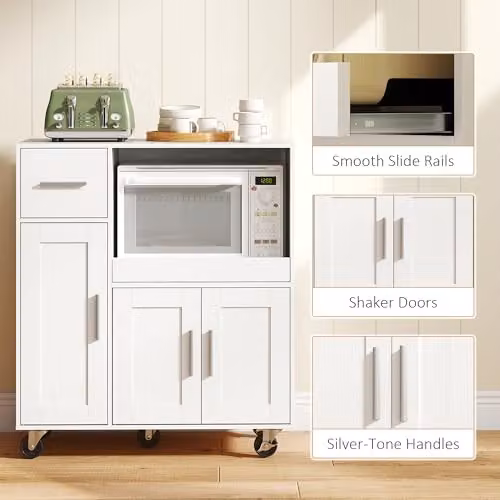 HOMCOM Modern White and Silver Kitchen Base Unit with Internal Drawers and Shelves W/D/H: 88.7 x 40 x 80 cm – 6