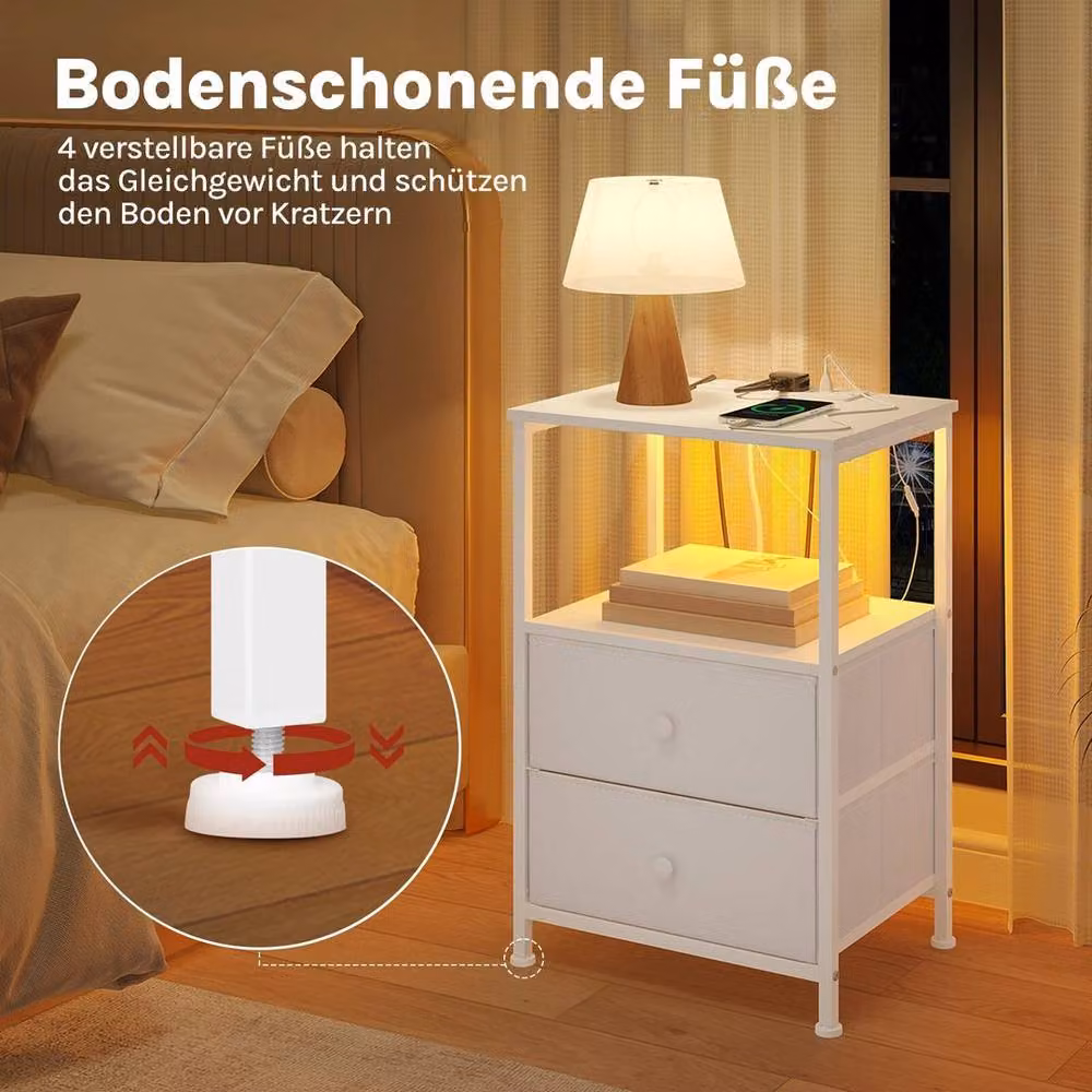 SPETLEK Modern White Wooden Bedside Table Cabinet with Integrated Lighting – 2