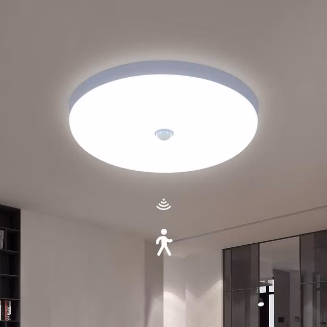 COMELY Modern Round LED Ceiling Light with Motion Sensor, 30W, 6500K Cool White, Diameter: 25 cm, White
