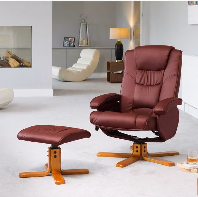 Artemis Home Severn Swivel Recliner Chair and Ottoman in Red Synthetic Leather – 1
