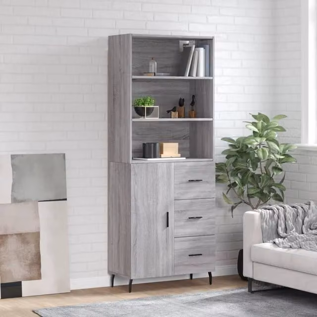 Berkfield Home Grey Sonoma Highboard in Matt Engineered Wood, W: 69.5 cm, D: 34 cm, H: 180 cm – 1