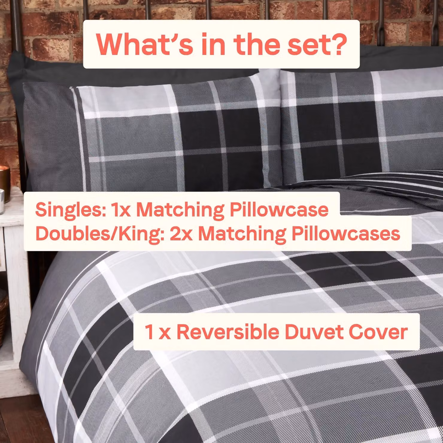 Rapport Home Argyle Tartan Check Single Duvet Cover Set in Grey, Reversible Polycotton with Pillowcase, W/D/H: 135 x 200 cm and 50 x 70 cm – 4