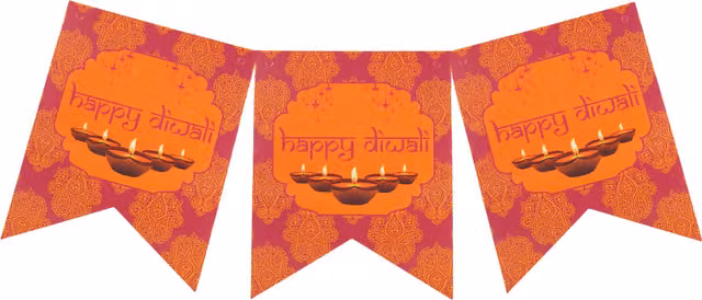 Peacock Supplies Orange Happy Diwali Hanging Paper Pennant Banner with Floral and Ethnic Designs