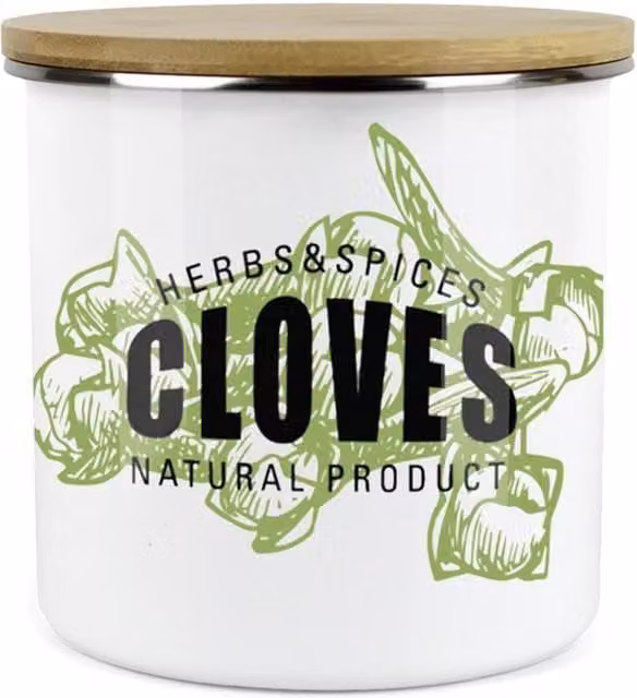 Purely Home Green Label Herbs Storage Canister - Cloves, White and Green Enamel Metal