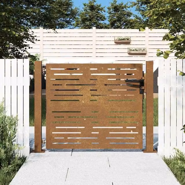 Berkfield Brown Corten Steel Square Design Garden Gate, W: 105 cm, H: 80 cm