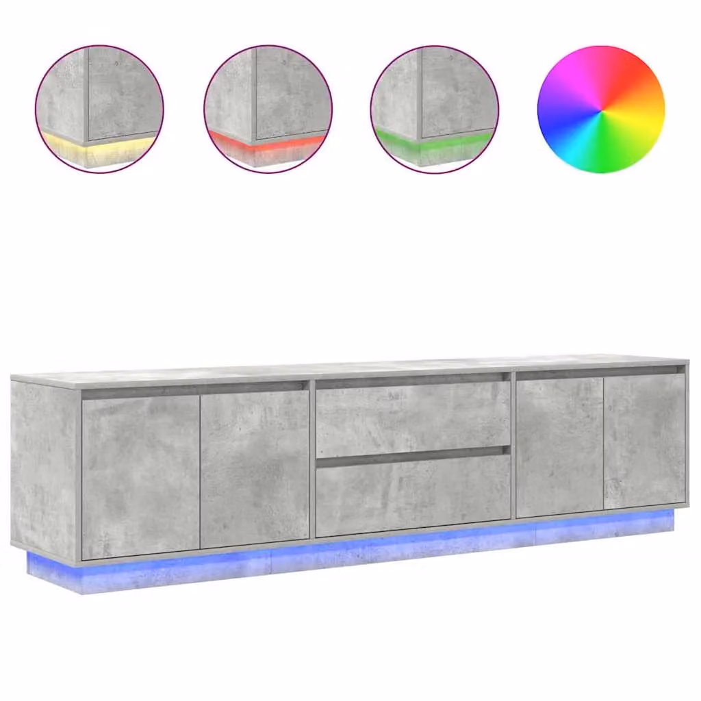 Berkfield Home Modern TV Cabinet with LED Lights in Concrete Grey, W: 193.5 cm, D: 41 cm, H: 50 cm – 2