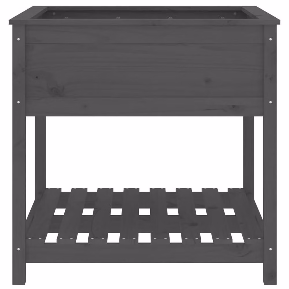 Berkfield Home Grey Solid Wood Pine Planter with Shelf, W: 82.5 cm, D: 82.5 cm, H: 81 cm – 4