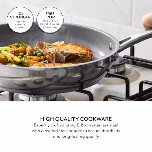 Sur La Table Silver Stainless Steel and Aluminium Frying Pan with Ceramic Non-Stick Coating, Diameter: 30 cm – 3
