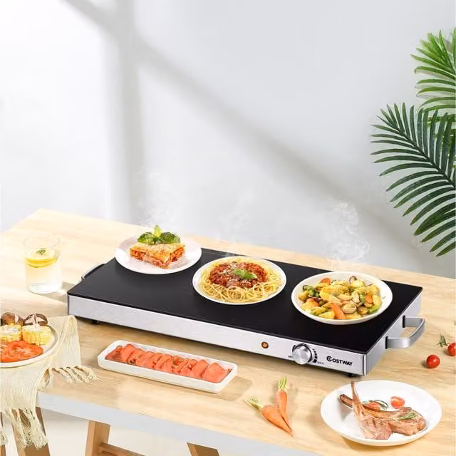 Costway Electric Warming Tray with Temperature Control and Tempered Glass Plate in Black – 1