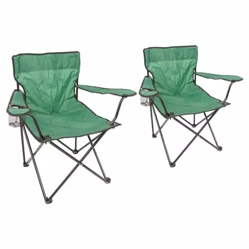 Harbour Housewares Folding Canvas Camping Chairs with Armrests, Pack of 2, Matt Black and Green – 1