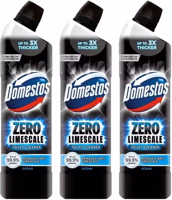 Domestos Zero Limescale Ocean Antibacterial Toilet Gel, 3 Pack