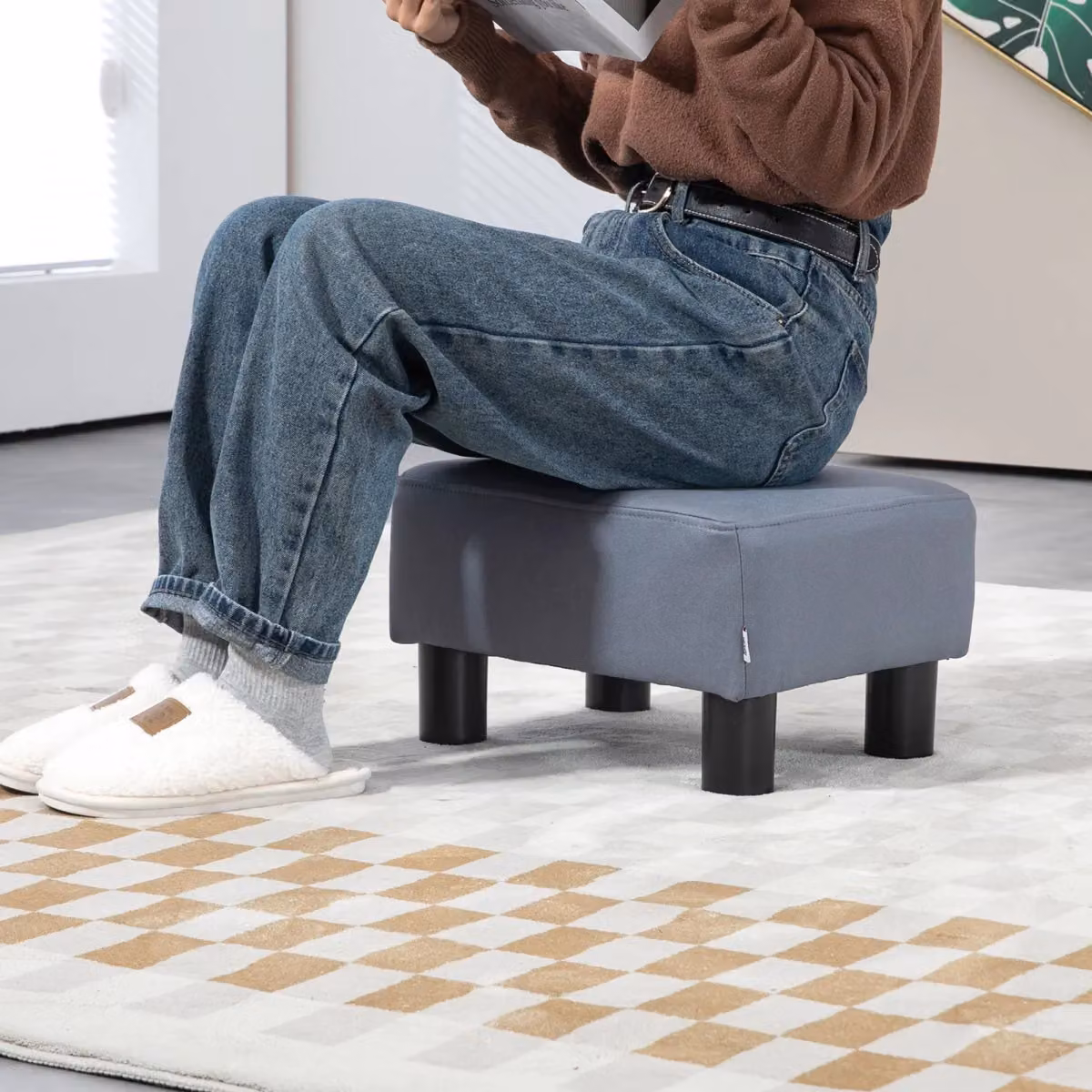 HOMCOM Grey Microfibre Ottoman Footrest and Seat – 4