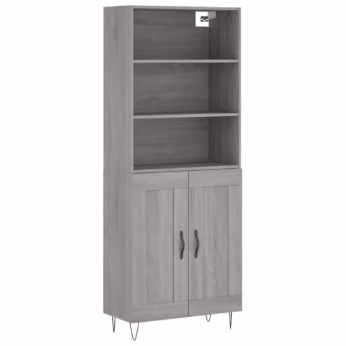 vidaXL Highboard in Grey Sonoma, Modern Engineered Wood Storage Cabinet, W/D/H: 69.5 x 34 x 180 cm