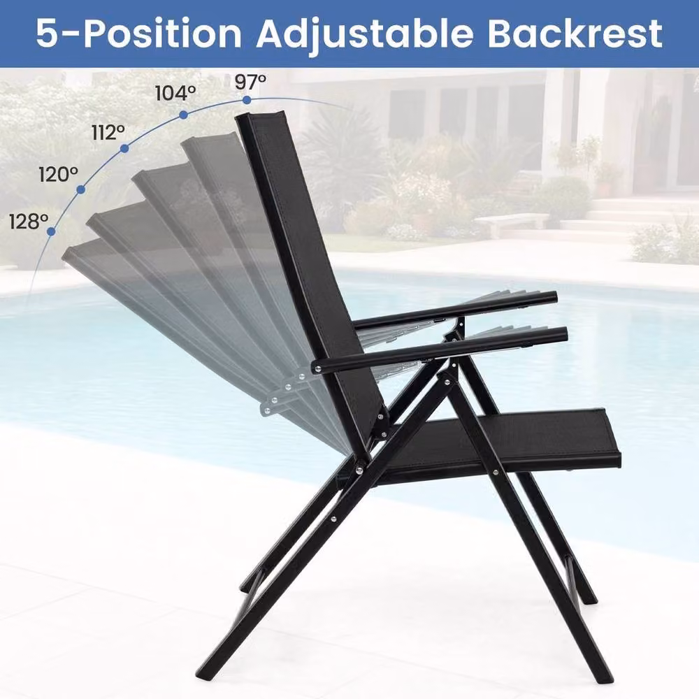 Kelvenix Set of 2 Black Metal Folding Patio Chairs for Garden and Terrace – 4