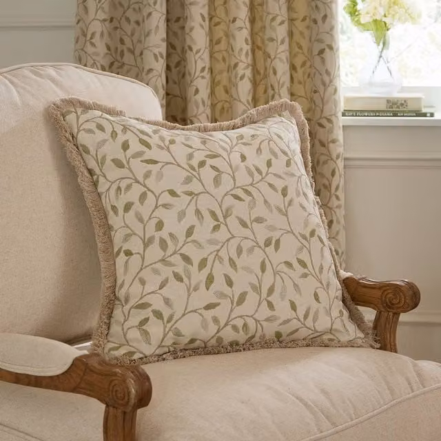 Voyage Maison Cervino Floral Woven Jacquard Feather Filled Cushion in Green, W/D/H: 50 x 50 x 50 cm