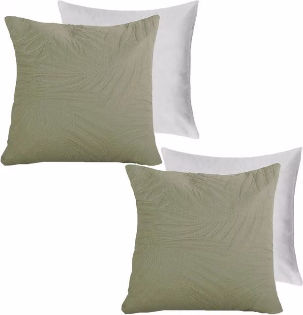 Pack of 2 Leaf Patterned Pinsonic Square Filled Cushions in Green