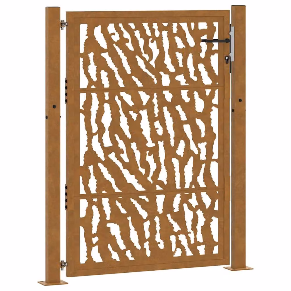 Berkfield Home Beautiful Garden Gate in Brown Weathering Steel with Trace Design, W: 105 cm, H: 130 cm – 2