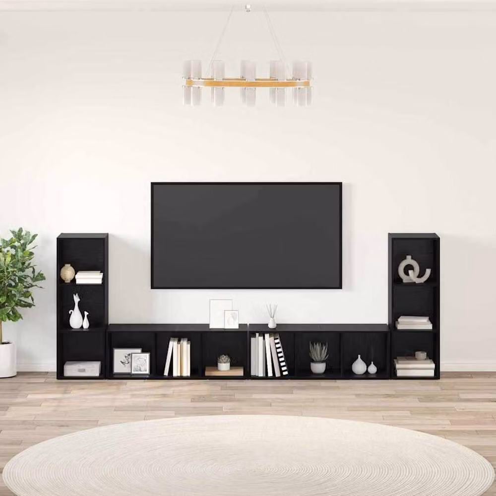 Berkfield Home Modern Black Oak TV Cabinet with 4 Storage Shelves in Engineered Wood – 2